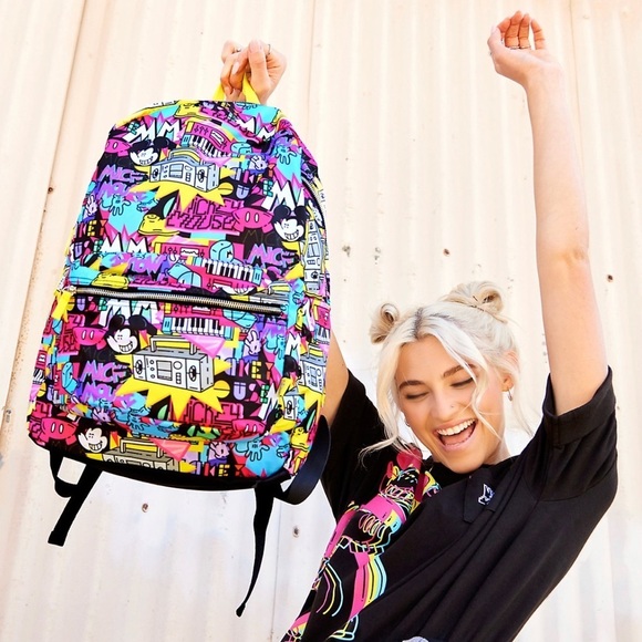 New! Disney Mickey Mouse Rafael Faria Bright Retro All Over Print Large Backpack - Picture 4 of 5